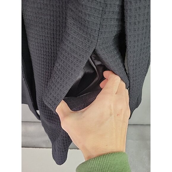 Eileen Fisher Sz Med Black Waffle Knit Tencel Cotton Blend Cardigan Long Pockets - Picture 9 of 13